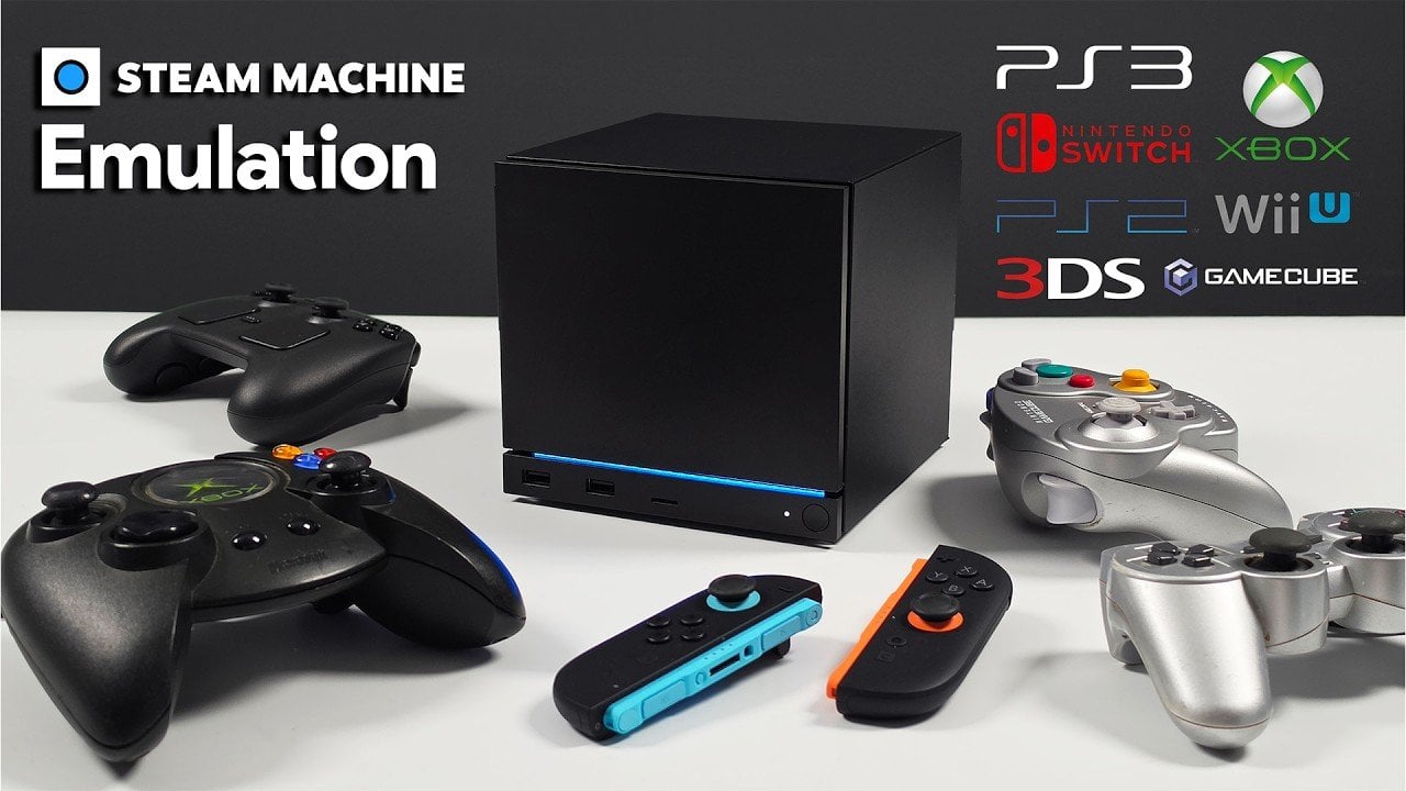 The Steam Machine running a high-end emulation setup in a living room.
