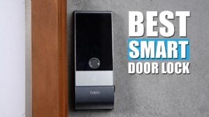 A person using palm vein recognition to unlock the Tapo smart door lock.