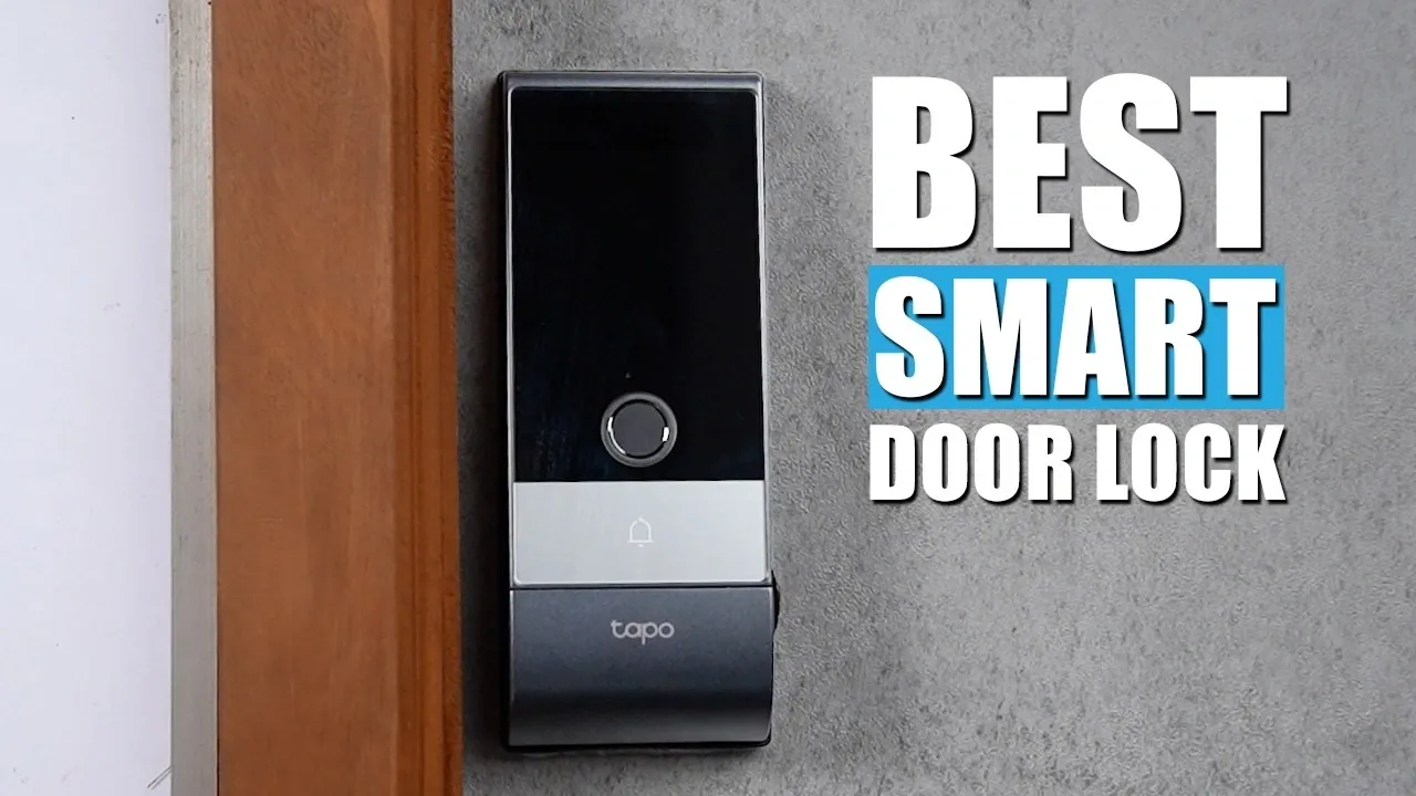 A minimalist Level Lock Pro installed on a wooden front door.