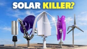 The Tessup Atlas vertical axis wind turbine spinning on a residential roof.