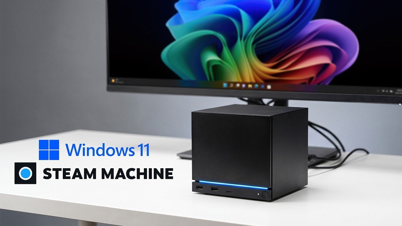 The Windows 11 desktop interface running on the Steam Machine.