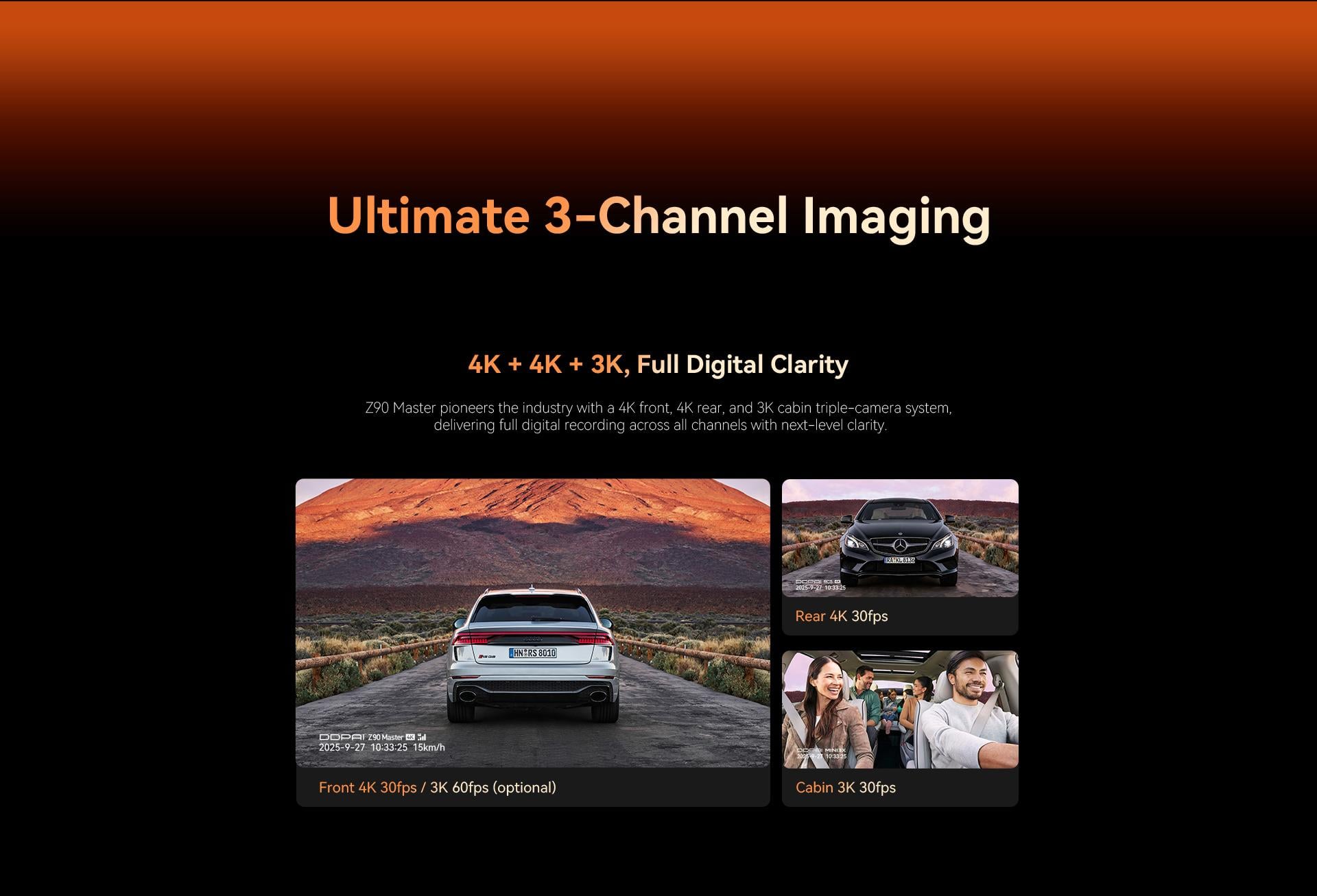 4K Front and Rear Dash Cam and 3K Cabin Camera