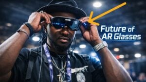 Side-by-side comparison of the XREAL Aura and URXR1 augmented reality glasses.