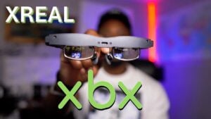 Front view of the XREAL xbx a01+ glasses showing the default faceplate.