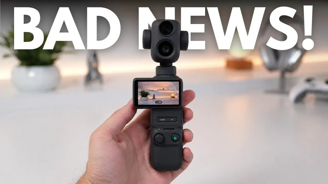 The DJI Pocket 4P gimbal camera resting on a flat surface.