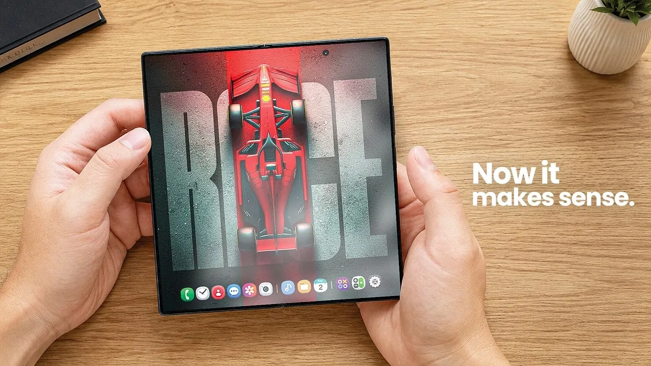 A close-up of the new Flex titanium display layer on a foldable phone.