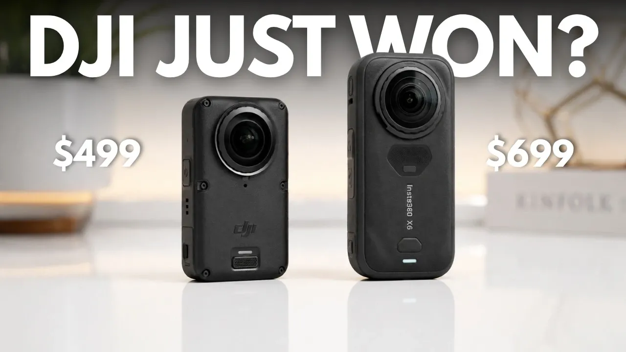 The Insta360 X6 camera showing its dual lenses and front display.