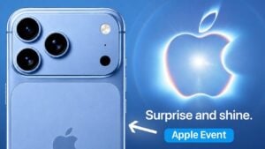 The Apple Surprise and Shine event invitation featuring a stylized logo.
