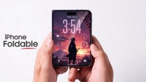 Concept render of a folding Apple iPhone with a flexible display.