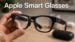 A conceptual rendering of Apple smart glasses on a clean white background.
