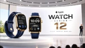 A conceptual render of the rumored Apple Watch Series 12 on a wrist