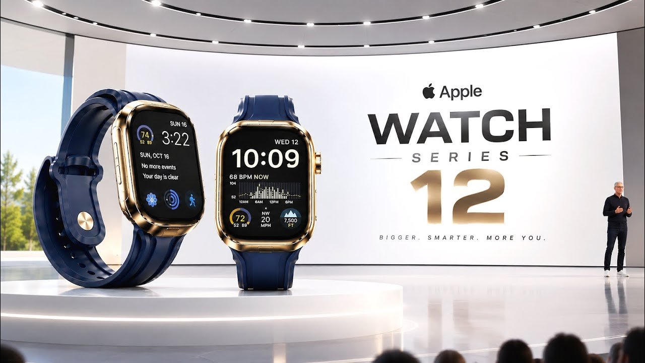 A conceptual render of the rumored Apple Watch Series 12 on a wrist