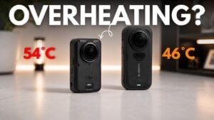 Thermal heat comparison chart for DJI and Insta360 action cameras.