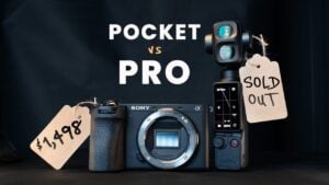 Side-by-side low-light image comparison between the Pocket 4P and Sony a6700.