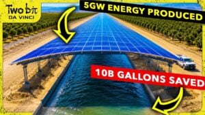 Side-by-side comparison of an open canal and a solar-covered canal.
