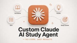 Screenshot of a Claude AI project setup screen for a custom study agent.