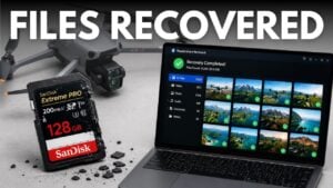 Split screen showing a corrupted video file and a successfully restored clear video.