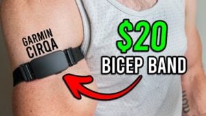 Completed DIY Garmin CIRQA bicep band worn on an arm.