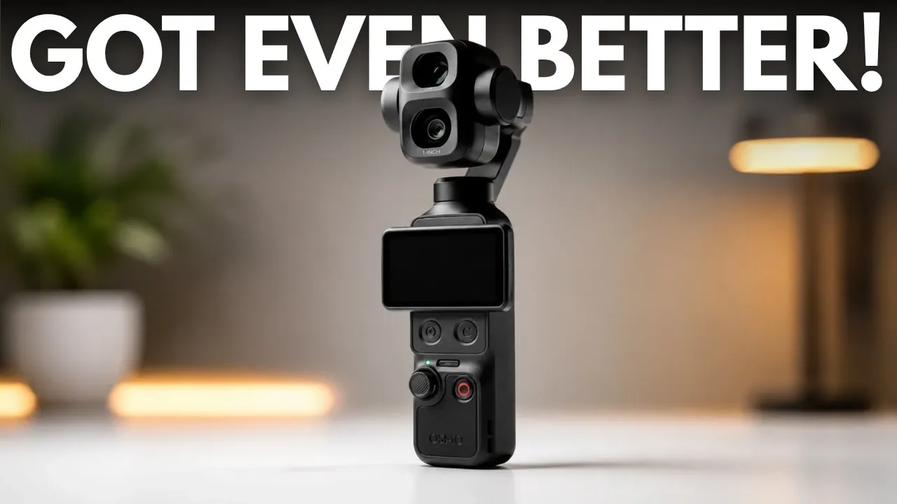 DJI Pocket 4P camera resting on a desk.