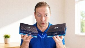 Two AMD Ryzen AI Halo devices connected for clustering.
