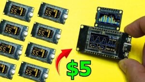 A compact ESP32 S3 development board showing the microcontroller chip.