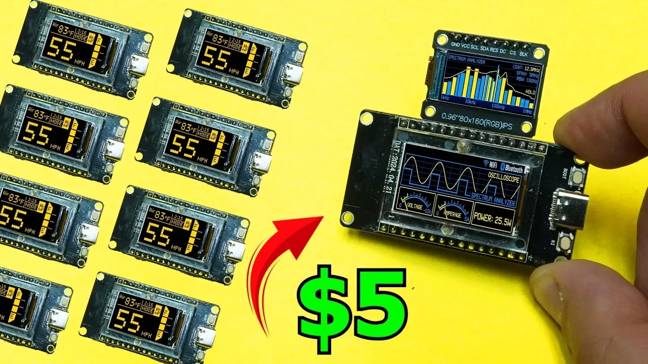 The super mini version of the ESP32 development board next to a coin for scale.