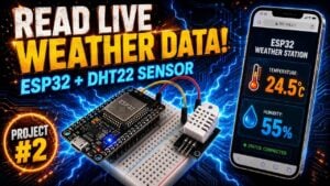 Wiring diagram showing an ESP32 and DHT22 sensor.