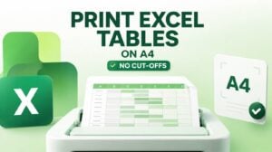 The Page Layout tab in Excel showing A4 paper size selection.