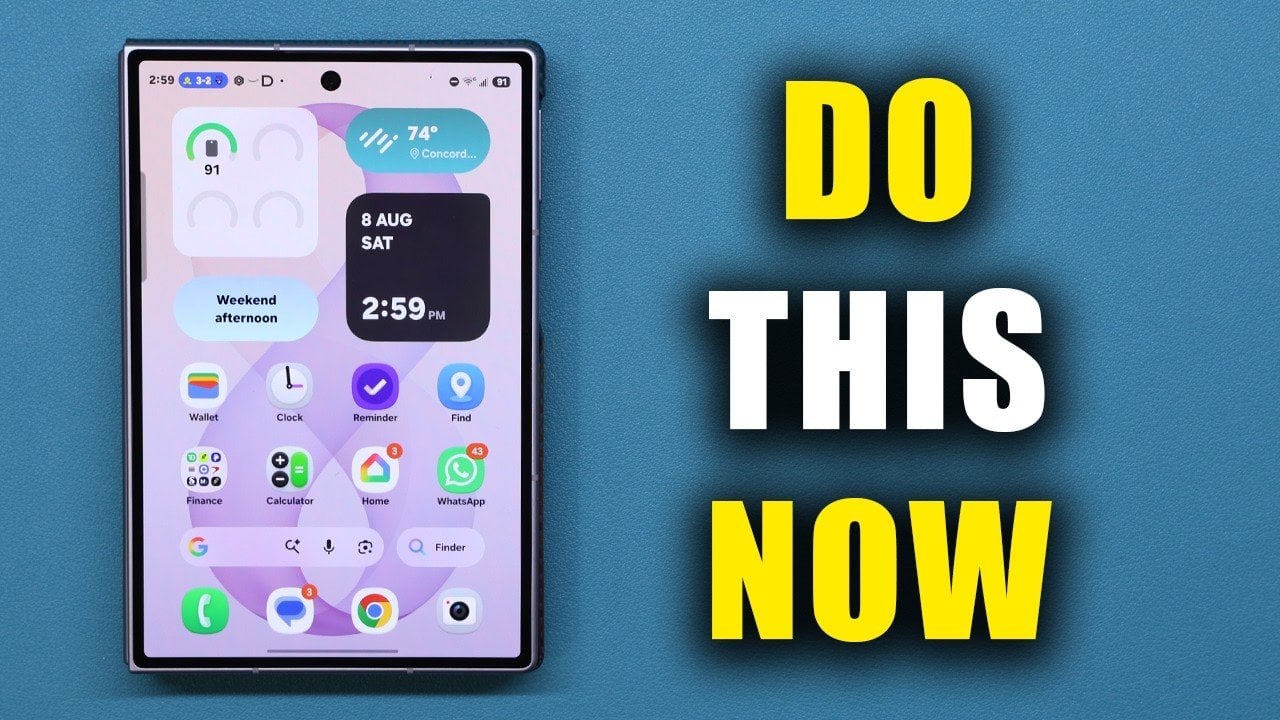 Three-way split-screen multitasking on the Galaxy Z Fold 8 inner display.
