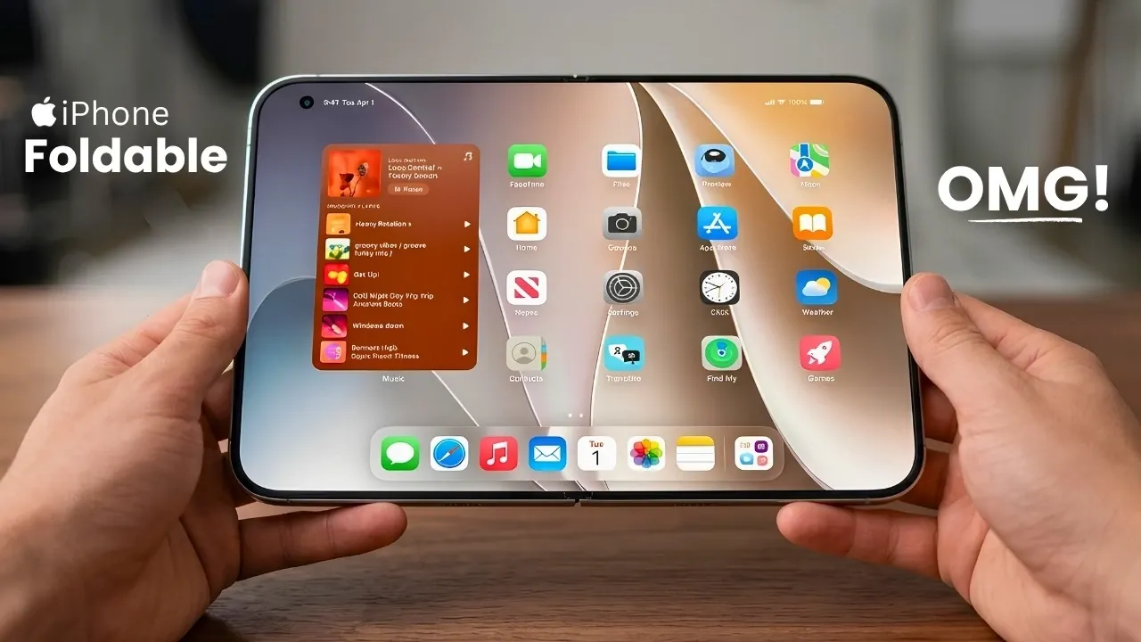 A digital render of a foldable smartphone displaying dual rear cameras