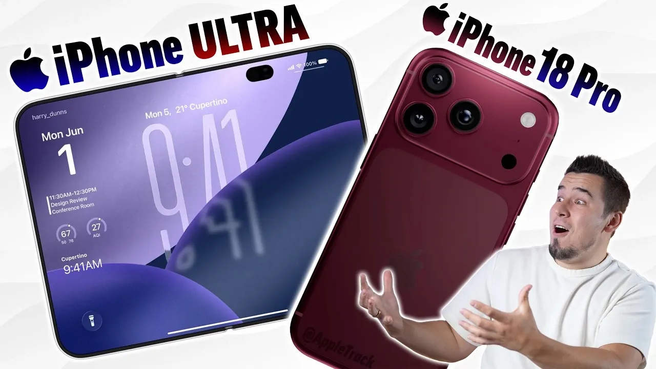 A mockup of the iPhone 18 Pro Max in a deep red color.