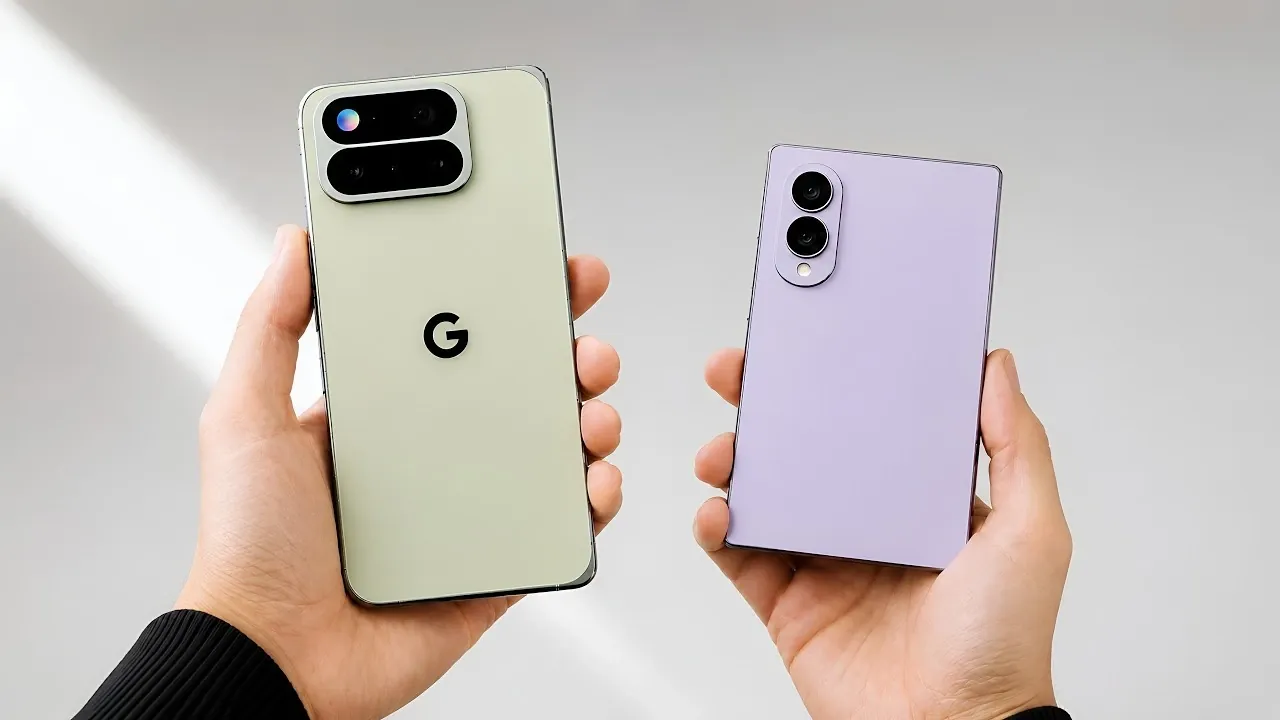Front and back view of the Google Pixel 11 Pro Fold smartphone.