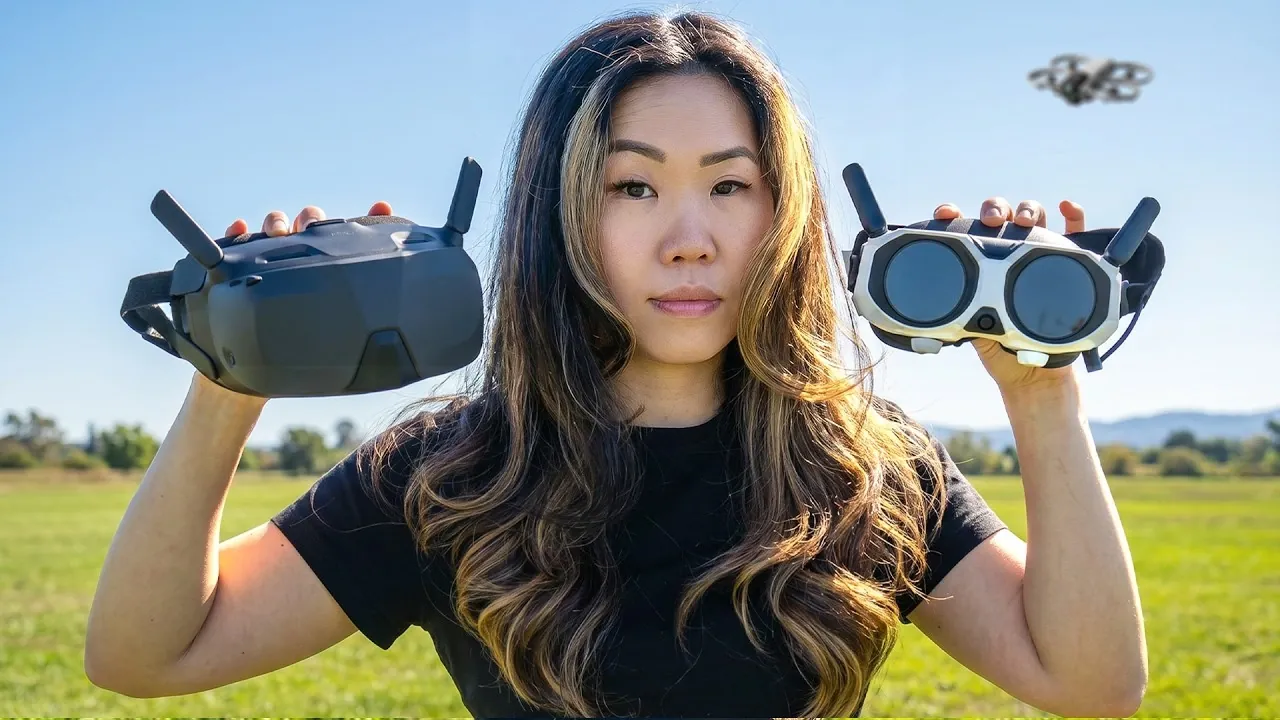 A person wearing the Anti-Gravity Vision Goggles while operating a drone.