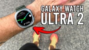 The Samsung Galaxy Watch Ultra 2 worn on a wrist during an outdoor workout.
