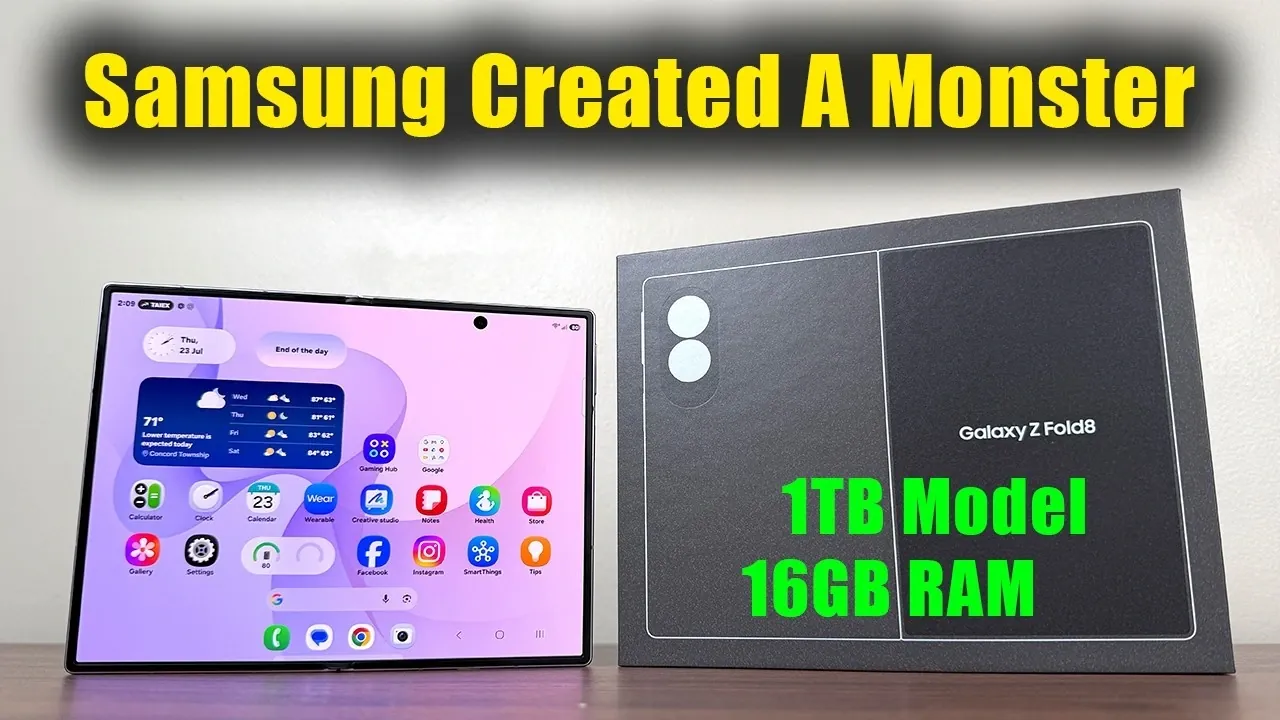 The bright 7.6-inch inner display of the Galaxy Z Fold 8 showing the home screen.