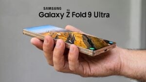 A mock-up render of the expected Samsung Galaxy Z Fold 9 Ultra showing a large inner display.