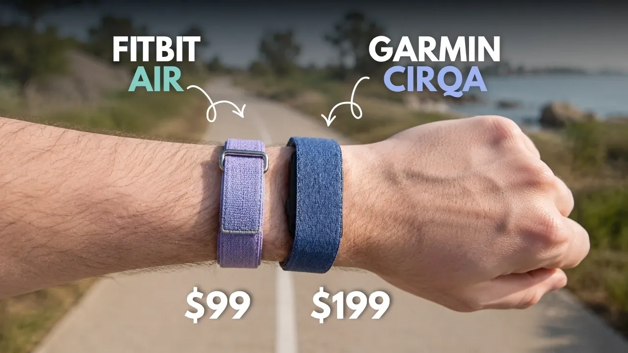 Smartphone screens displaying health metrics from Garmin and Fitbit apps.
