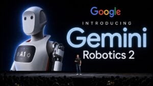 A Google humanoid robot balancing and walking.