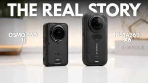 Side by side comparison of the Insta360 X6 and DJI Osmo 360 II cameras.