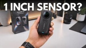 Front view of the Insta360 X6 camera showing the dual lenses.