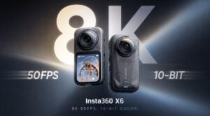 The Insta360 X6 camera showing the new haptic feedback screen replacing physical buttons.