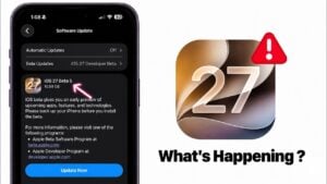 A smartphone screen displaying the iOS 27 software update pending installation.