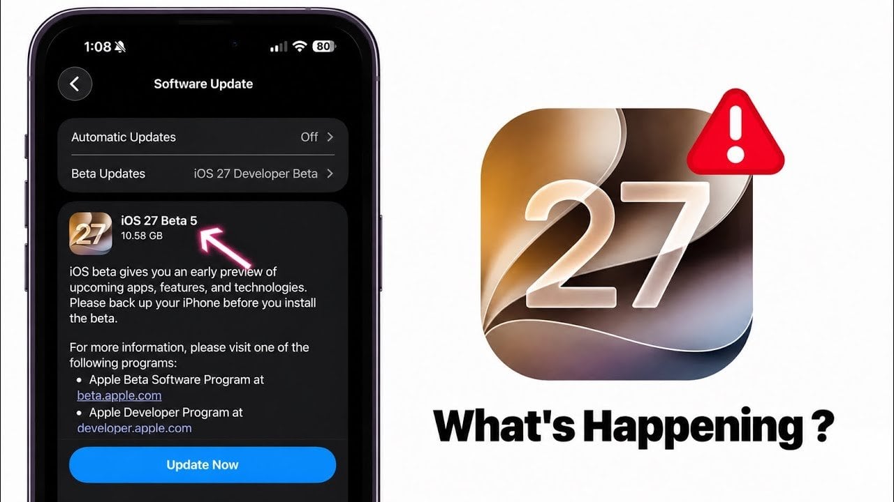 A smartphone screen displaying the iOS 27 software update pending installation.