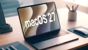 The macOS 27 desktop showing the new AI settings menu.