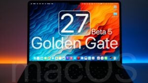 The macOS 27 Beta 5 desktop showing updated system icons for native applications.