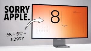Front view of the 32-inch Miro Pro Display showing a vibrant colorful background on the screen.
