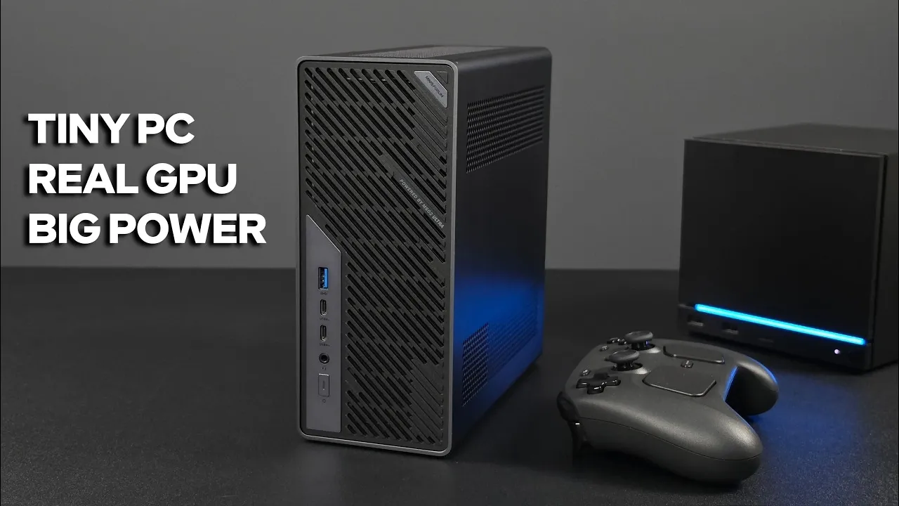 A low-profile dual-slot desktop graphics card installed inside the chassis.