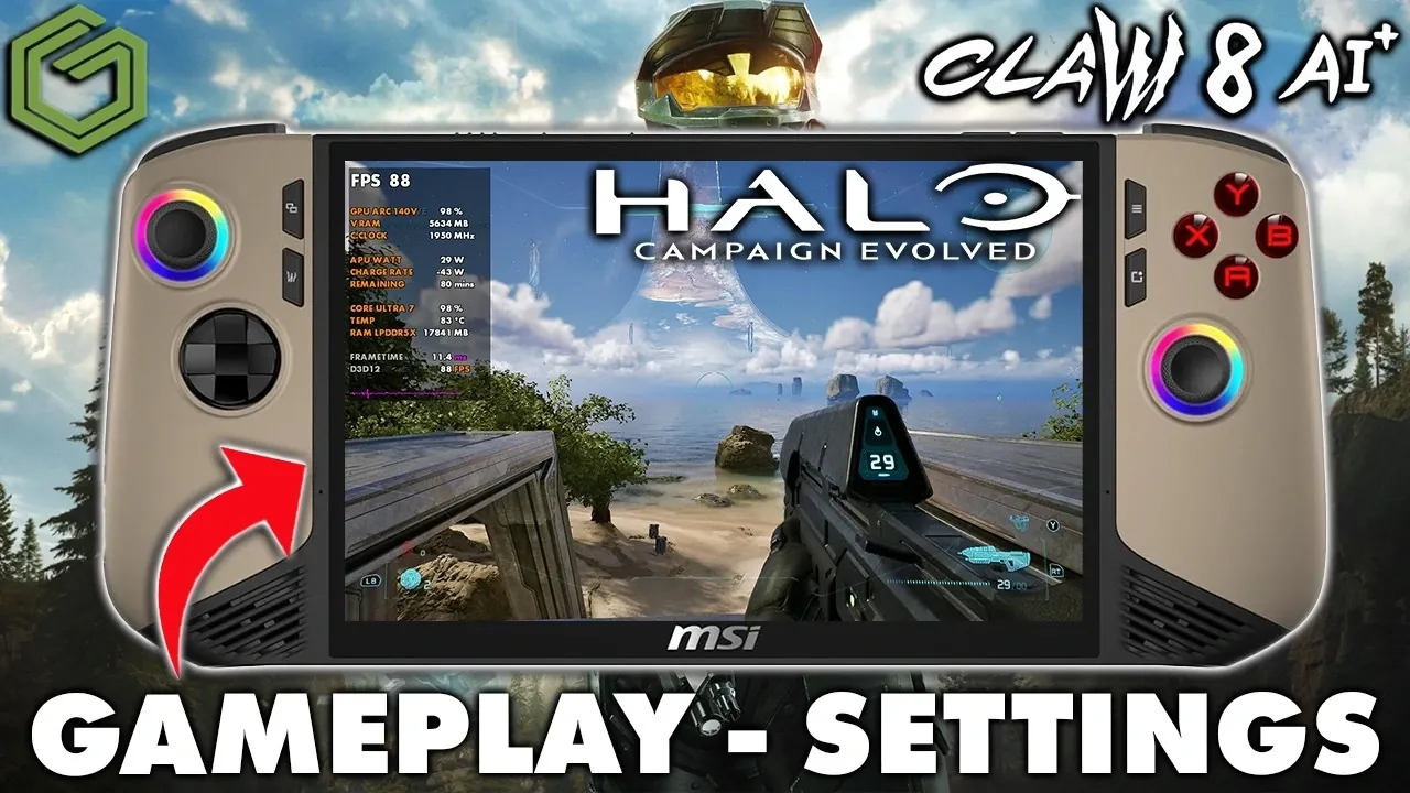 The graphics settings menu in Halo Combat Evolved on the MSI Claw device.