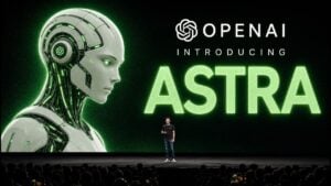 The OpenAI logo over a glowing artificial intelligence network graphic.