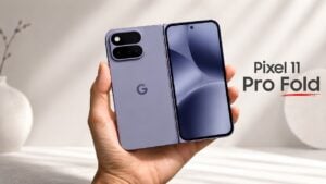 Leaked marketing render of the Google Pixel 11 Pro Fold showing the back panel.